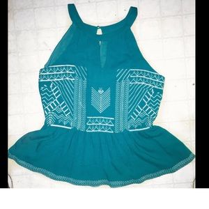 Gianni Bini Teal Peplum Tank Keyhole back size L